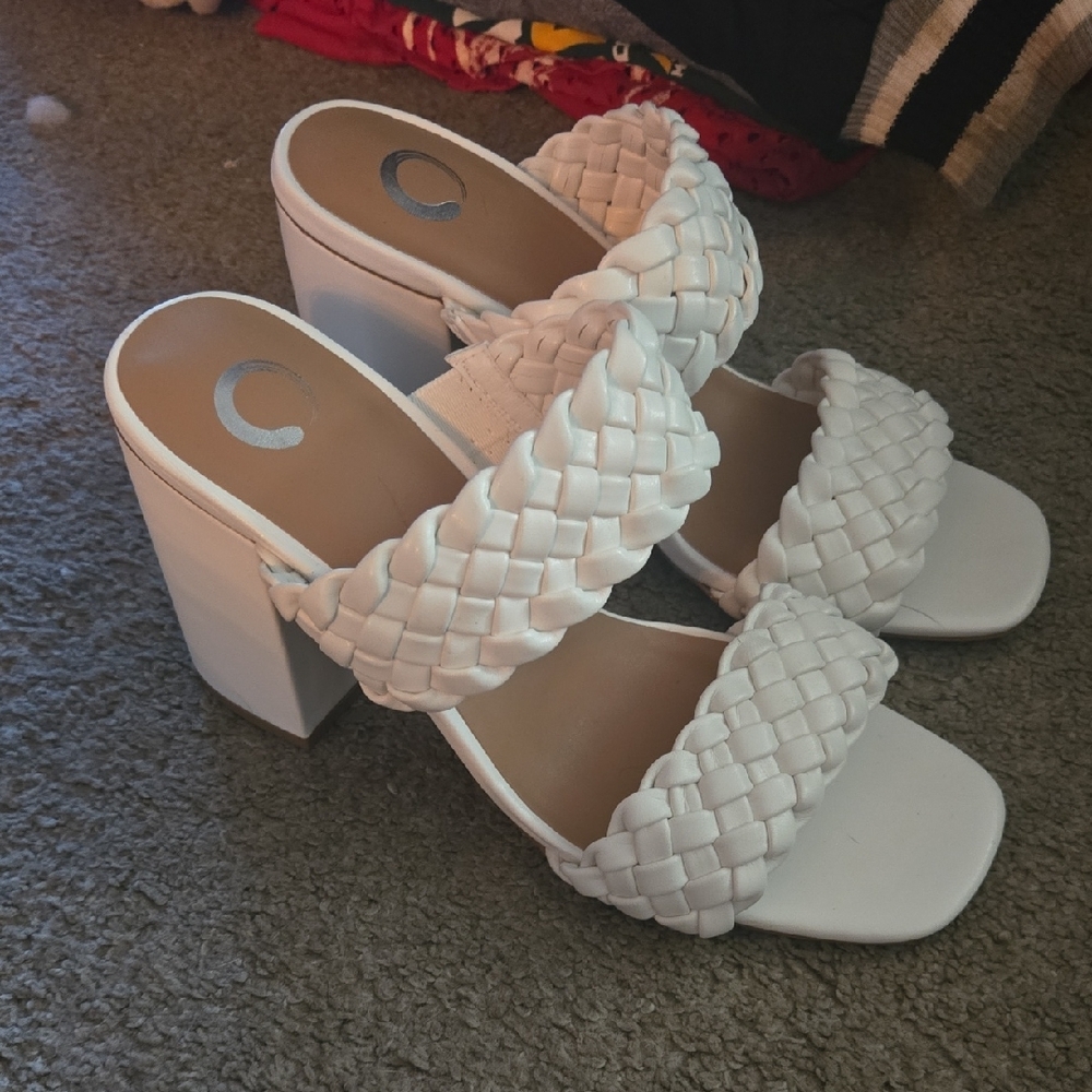 Melissa White Block Heel Sandals with Braided Straps